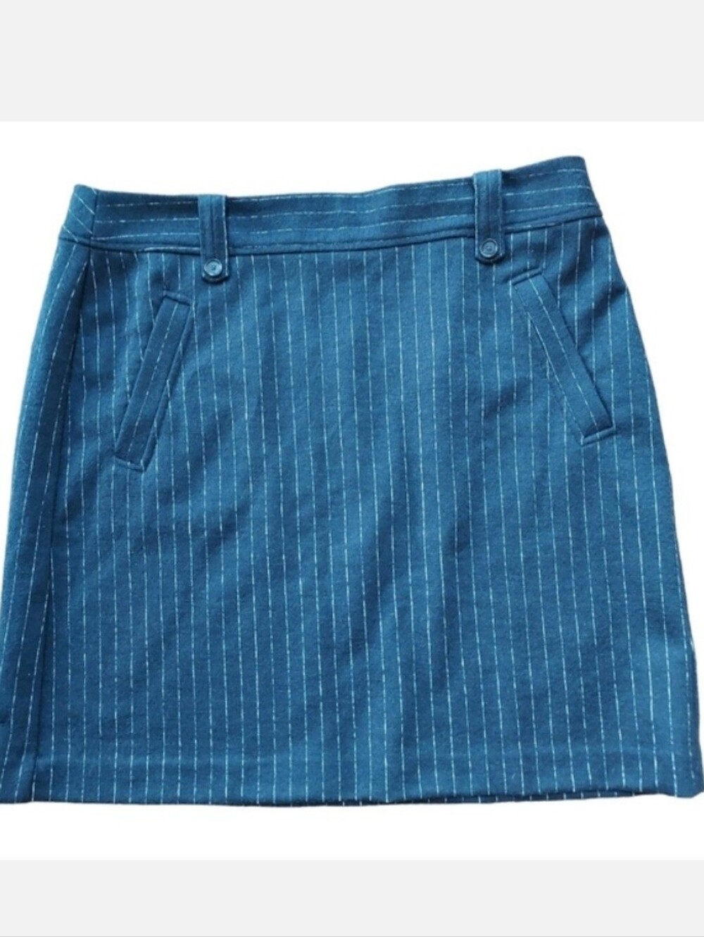 LOFT navy pinstripe wool blend skirt 14